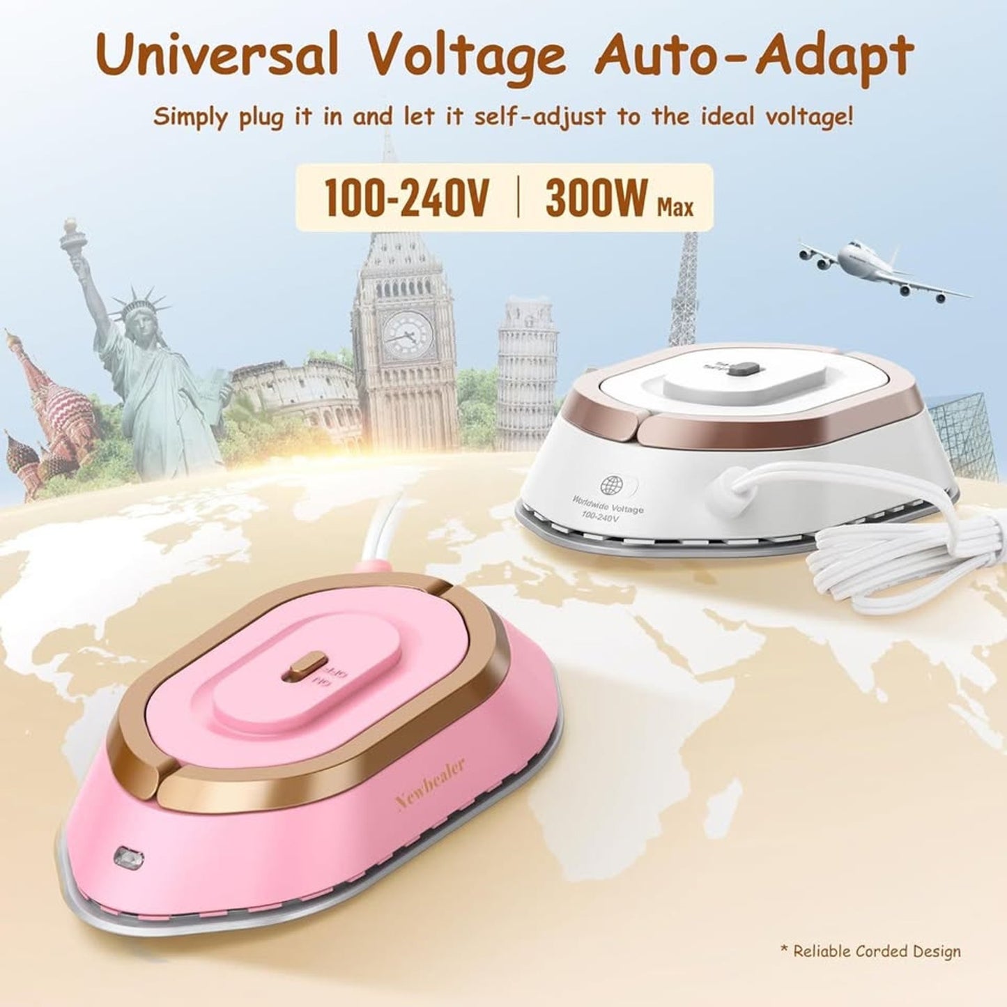Newbealer Travel Iron With Dual Voltage - 120V/220V Lightweight Dry IronNo Steam