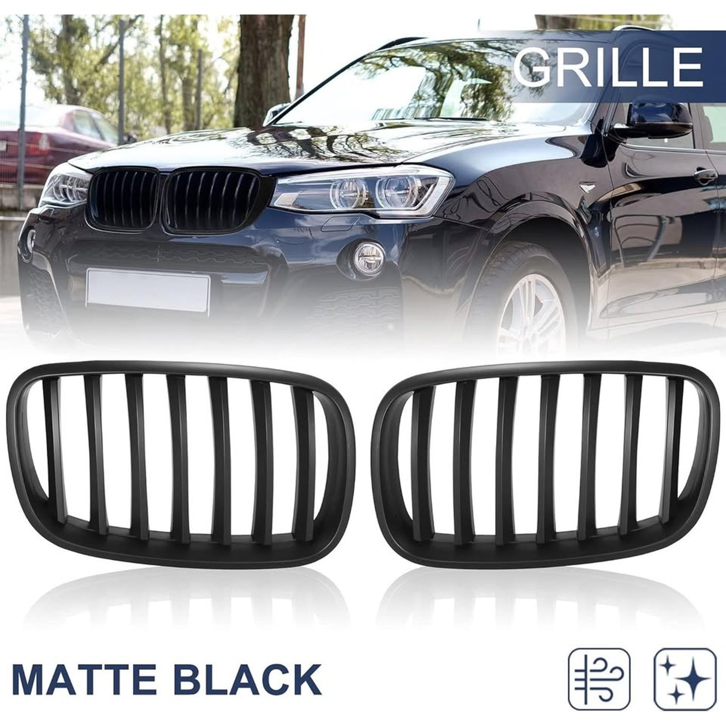 X AUTOHAUX Pair Car Front Grille Matte Black ABS Plastic Hood Kidney-Matte Black