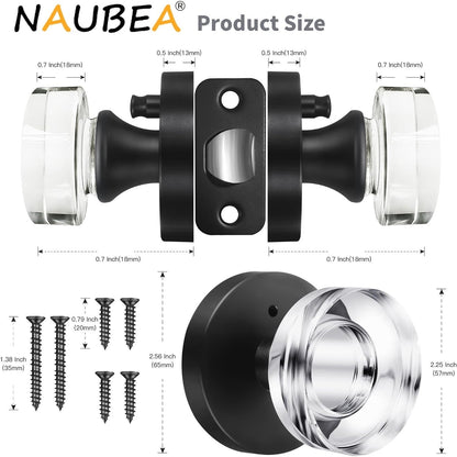Naubea Matte Black Door Knob Privacy Door Knobs Glass Door Knobs Interior, Vintage Round Crystal Door Knob For Bedroom Bathroom