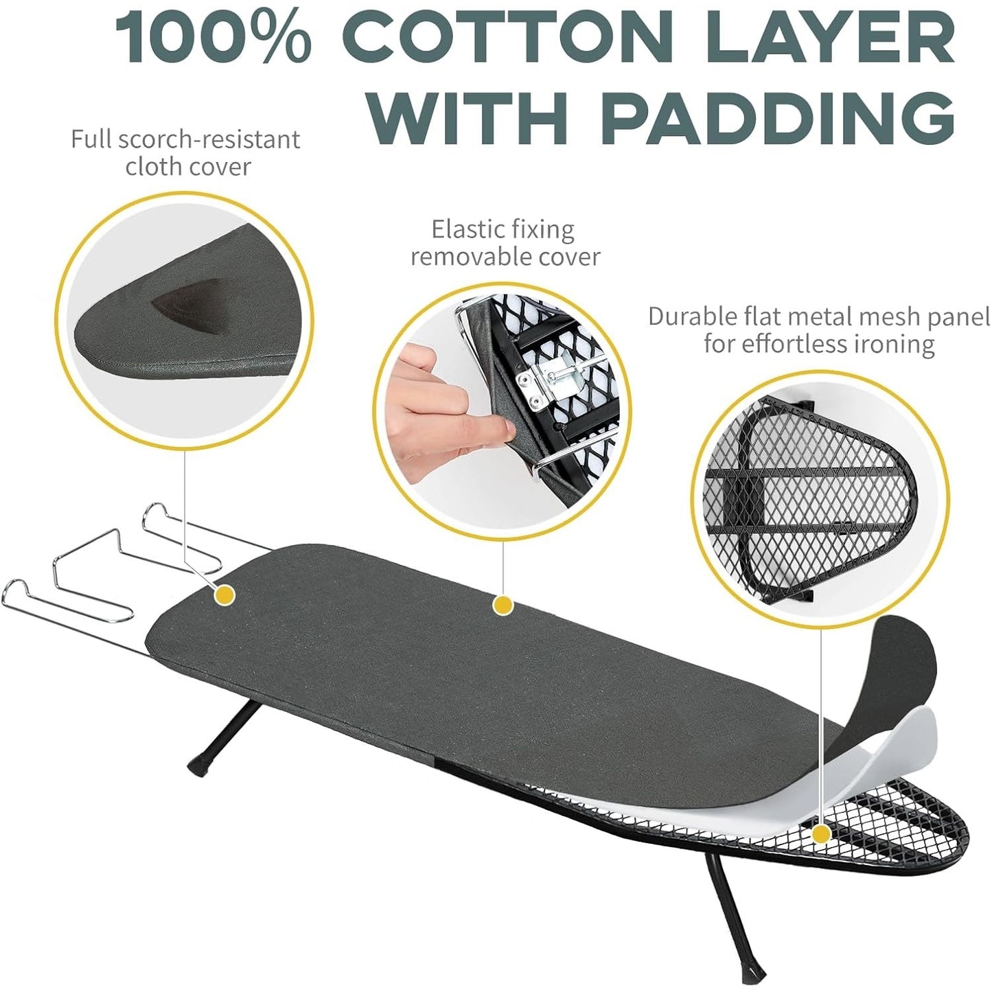 Small Ironing Board Tabletop, RAINHOL Compact Portable Iron Board Foldable With Cover And Pad, Countertop Mini Ironing Table For Travel And Space Saving, 31"X12", Black.