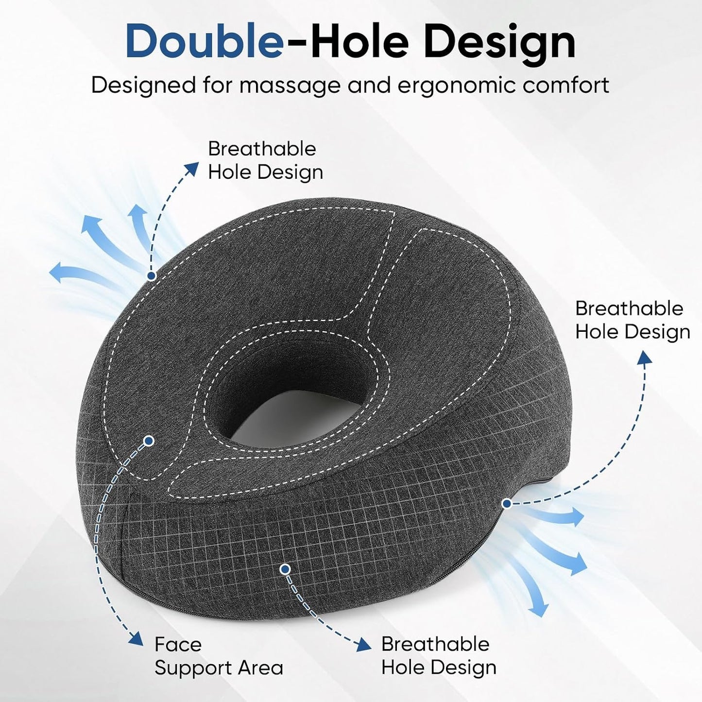 K.TAKHOI Face Down Adjustable Memory Foam Pillow With 2 Air Vents - Stomach Sleep & Post-Eye Surgery Headrest With Massage Cushion For Recovery (Dark Gray, Medium).