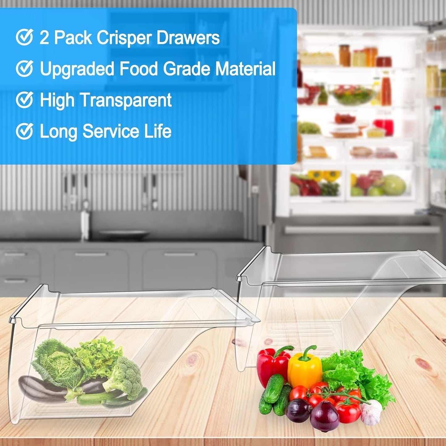 [2 PACK] Upgraded 240337103 Refrigerator Crisper Drawers Bins CompatibleFrigidai