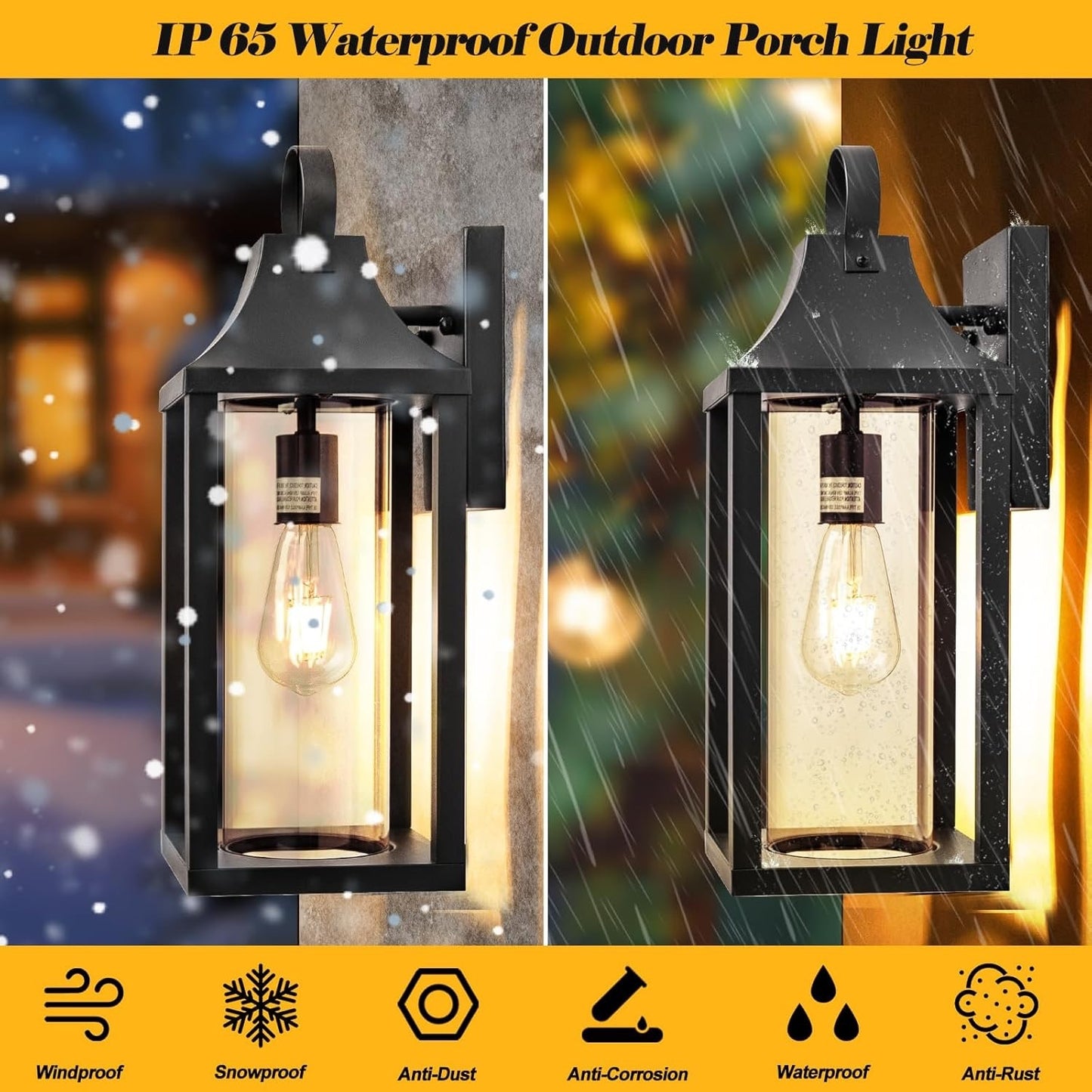 Roravilila 17 Inch Porch Light Large Black Outdoor Light Fixture With Cylindrical Clear Glass, IP65 Waterproof Exterior Lighting Fixture Outside Lantern For House Outdoor Wall Sconce, Matte Black.