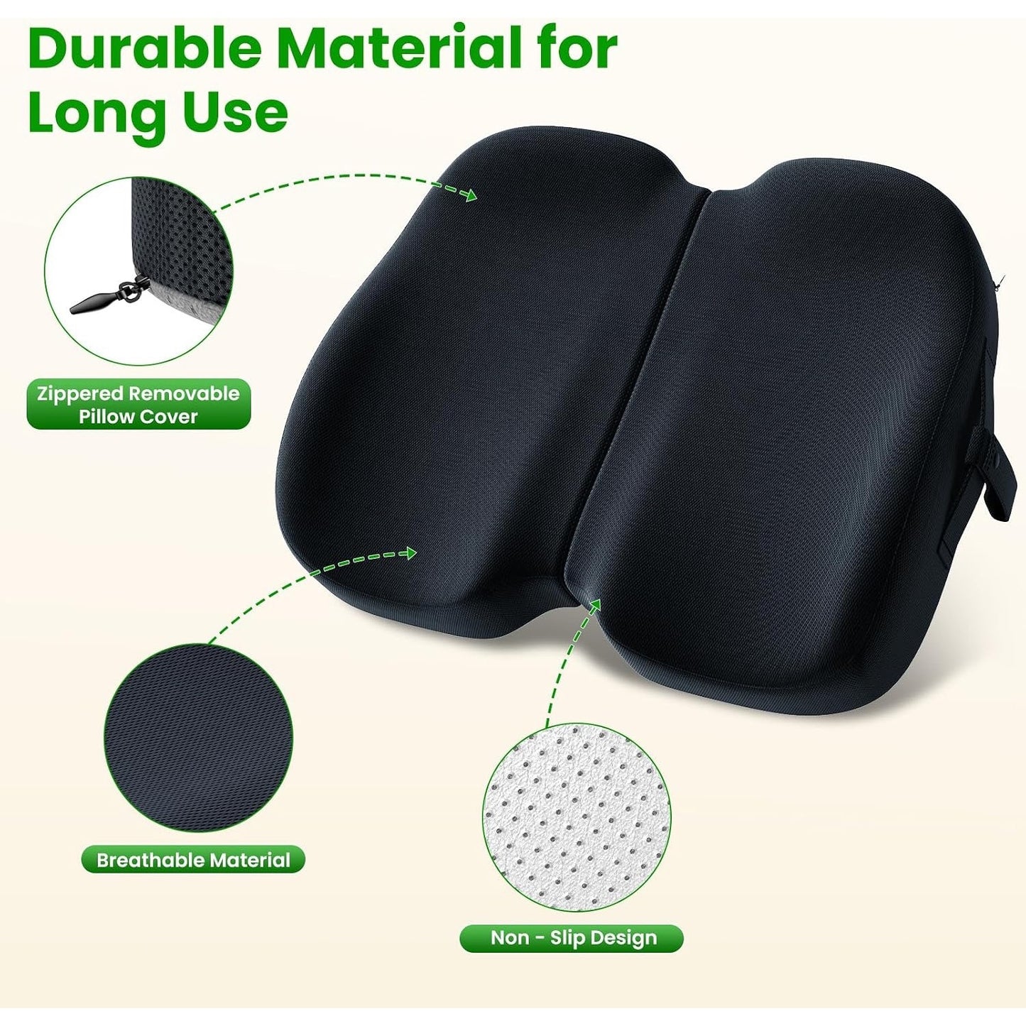 A-Pce Foldable Travel Seat Cushion-With Built-In Handles?Memory Foam Cushions For Relief Of Lower Back, Sciatic, Butt And Tailbone Pain-For Home & Office Use, Perfect For Travel Or Driving-Black