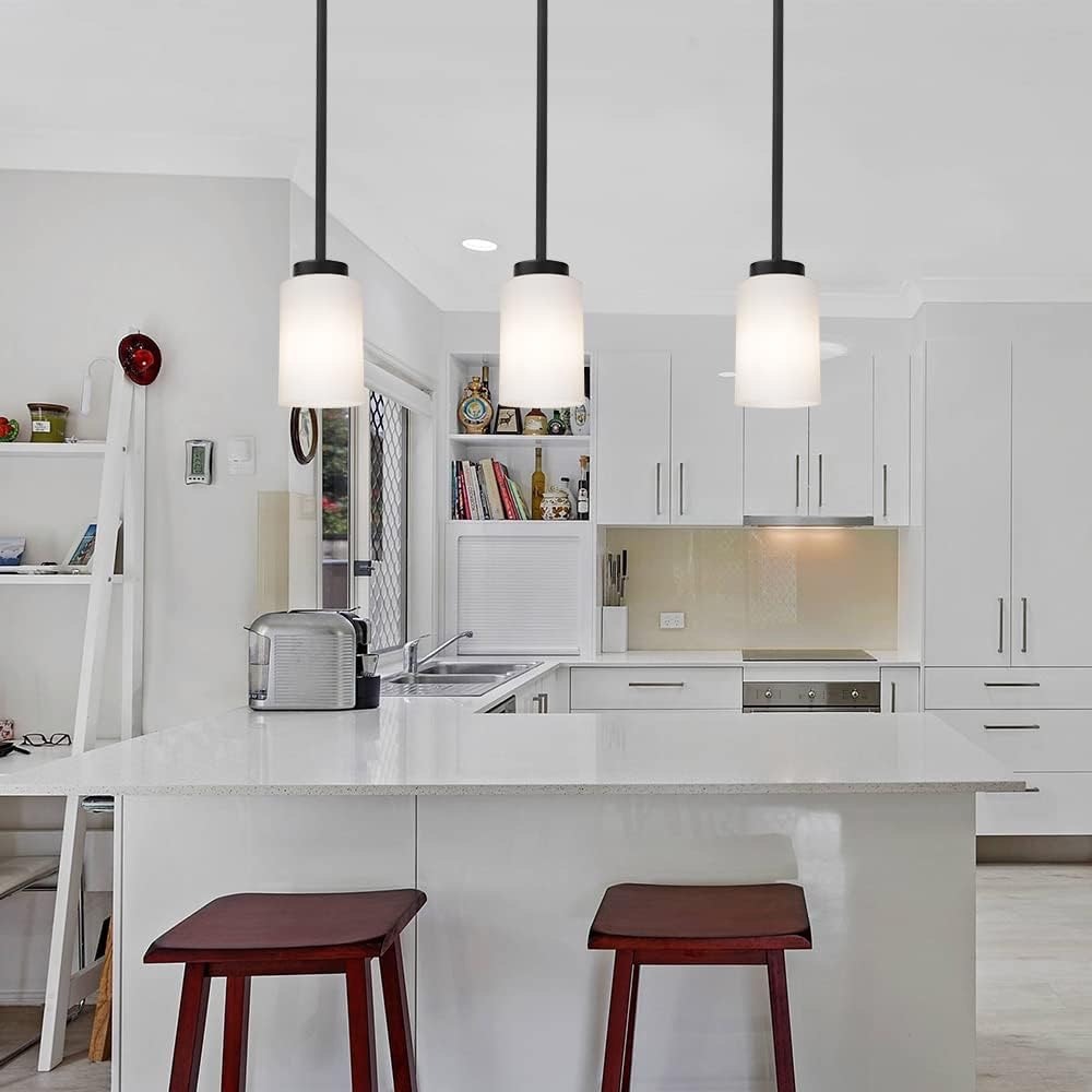 TODOLUZ Black Pendant Light Fixture With Opal White Glass, Farmhouse Mini-BLACK
