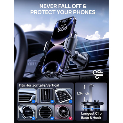CD Phone Mount With Vent Hook Clip, 360 Adjustable Car Vent Phone (Black + Hook)