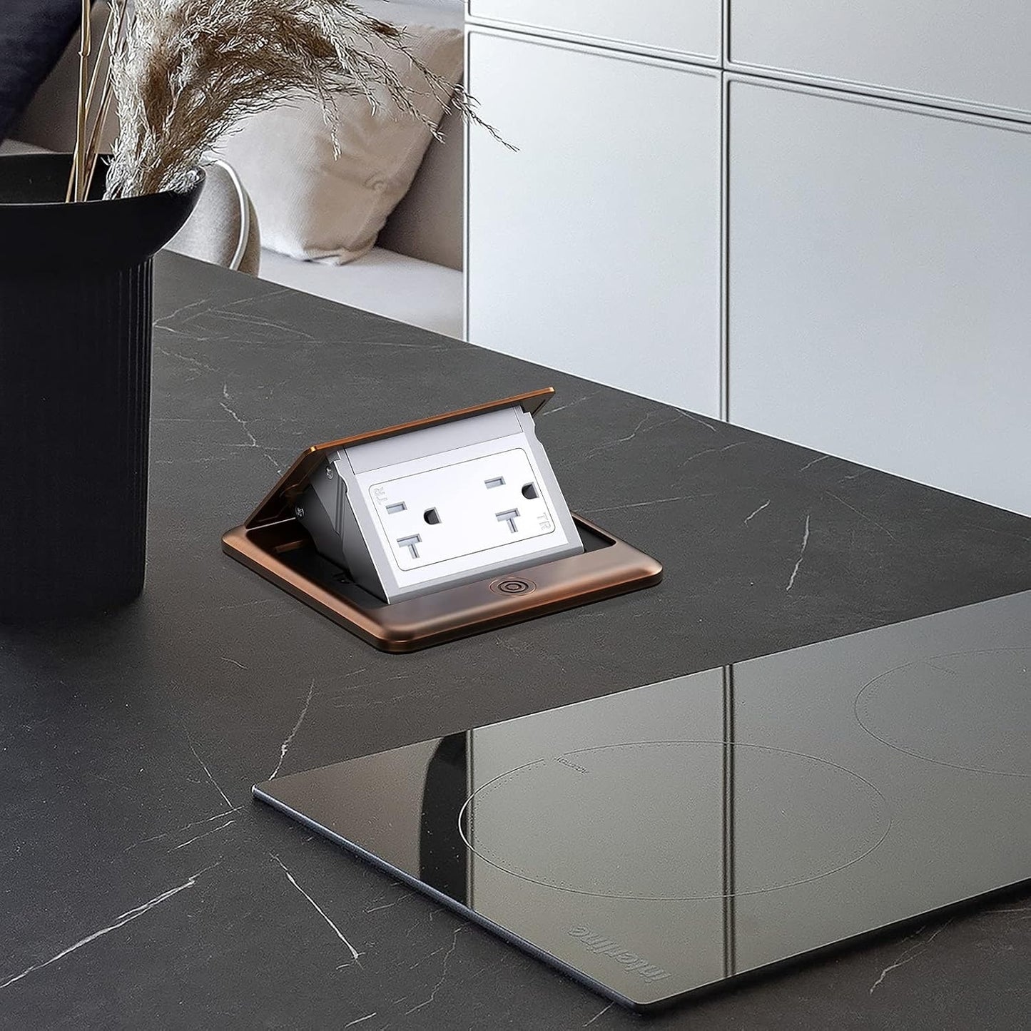 Vagueior Pop-Up Floor Box Kit, Waterproof Electrical Outlet Cover Box, Bronze.