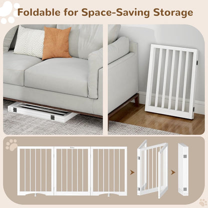 Cideny Free Standing Dog Gate Indoor,Foldable Dog Gate For Doorways Stairs-WHITE