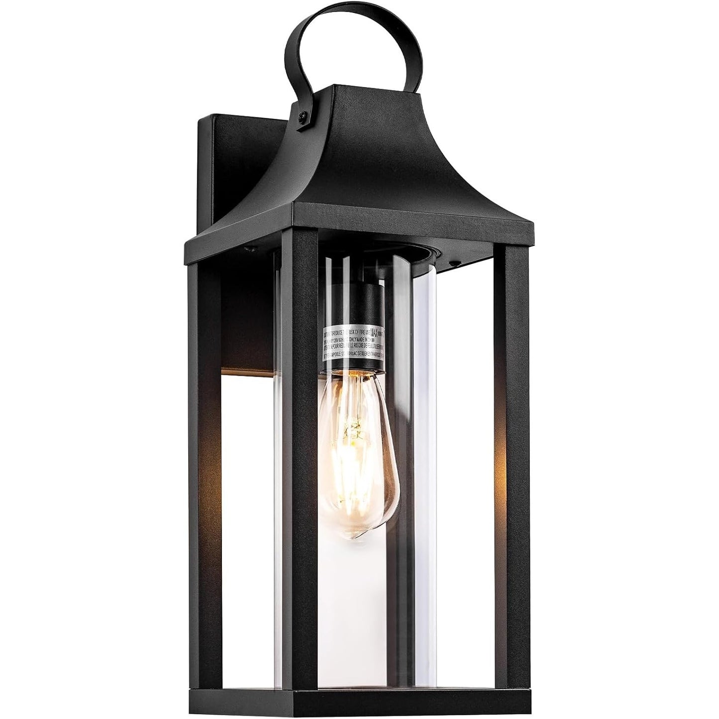 Roravilila 17 Inch Porch Light Large Black Outdoor Light Fixture With Cylindrical Clear Glass, IP65 Waterproof Exterior Lighting Fixture Outside Lantern For House Outdoor Wall Sconce, Matte Black.