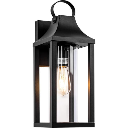 Roravilila 17 Inch Porch Light Large Black Outdoor Light Fixture With Cylindrical Clear Glass, IP65 Waterproof Exterior Lighting Fixture Outside Lantern For House Outdoor Wall Sconce, Matte Black.