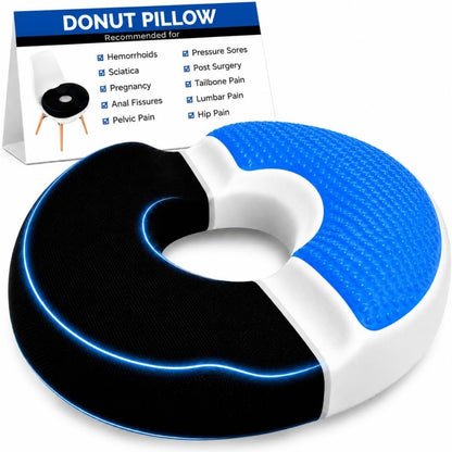 AnboCare Donut Gel Sitting Pillow-Orthopedic Memory Foam For Tailbone Pain-BLACK