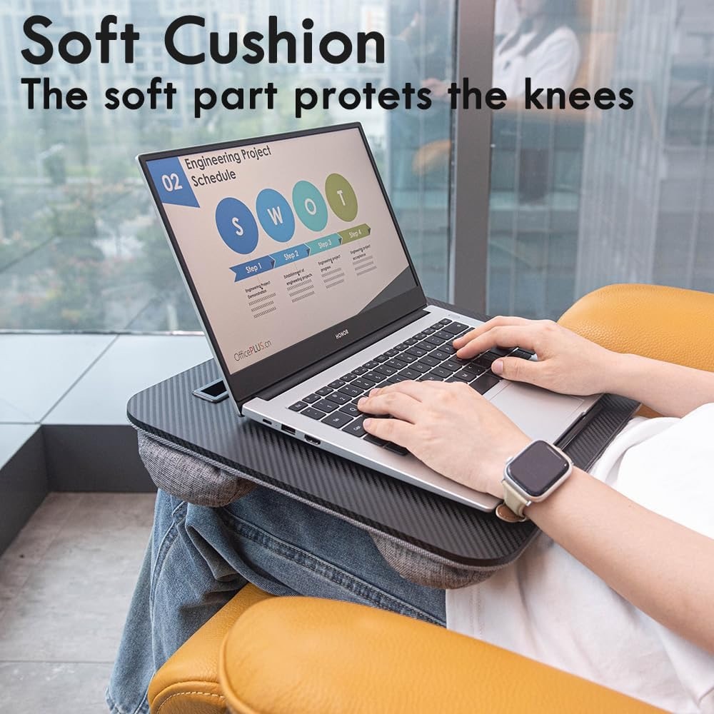 Portable Laptop Desk Fits Up To 16“ Laptops, With Tablet Slot, Built-In Cushion, Great For Home & Office,Lap Desk For Laptop,Lap Desk With Cushion (Black, Medium).