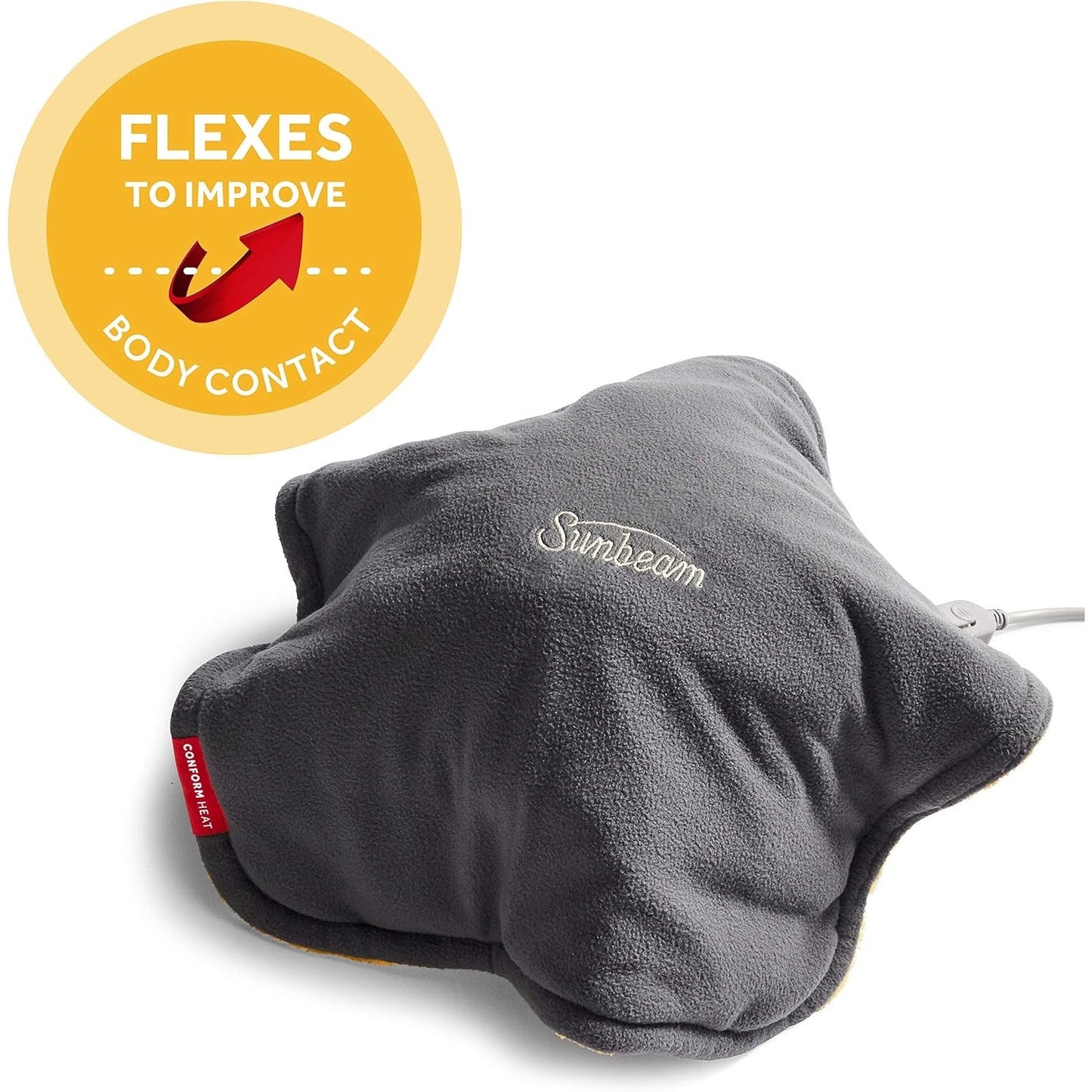 Sunbeam ConformHeat Heating Pad, 14" X 14", Lightly Weighted, Flexible Design, XpressHeat Technology, Machine-Washable, Pain Relief For Back, Shoulder, Neck, Grey