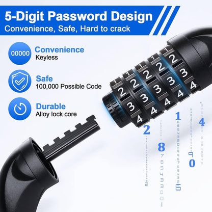 NDakter Bike Chain Lock, 5 Digit Combination Heavy Duty Anti Theft Bicycle-Black