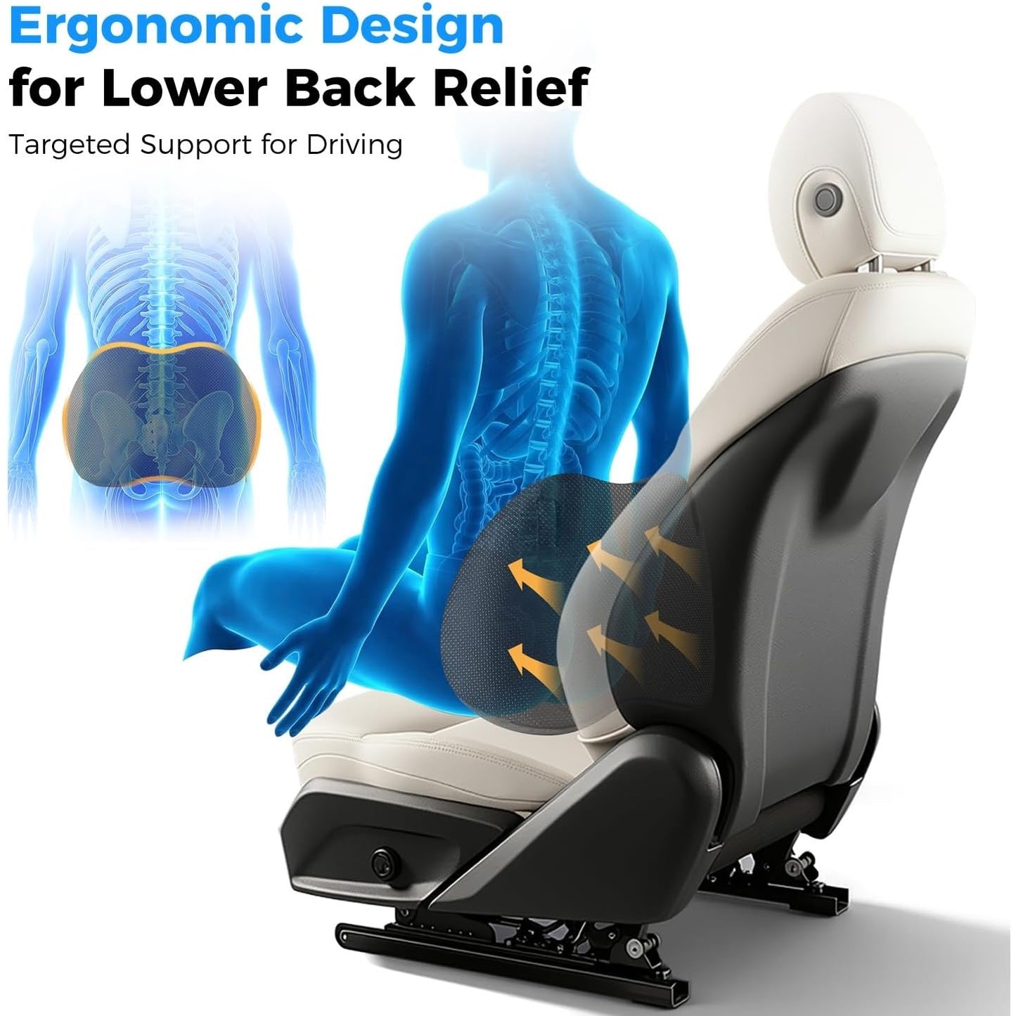 Lumbar Support Pillow For Car, Memory Foam Back Cushion For Lower Back Pain Relief, Ergonomic Car Seat Support With Breathable Airflow Channels For Driving, Office Chair, Wheelchair.