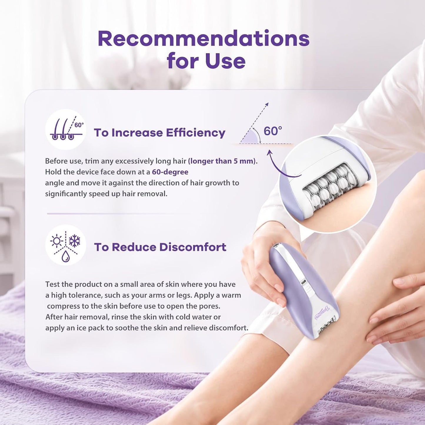 Silent Epilator for Women, 2-Speed Facial & Body Hair Remover, Smooth (Purple)