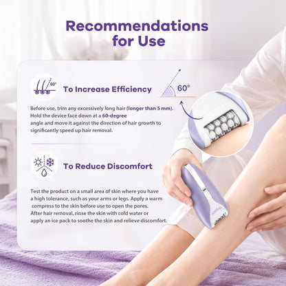 Silent Epilator for Women, 2-Speed Facial & Body Hair Remover, Smooth (Purple)