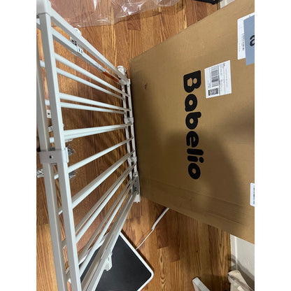 Babelio Baby Gate For Stairs, Kitchen & Doorways, 26-43" W 28" H No Bottom Bar| Easy Installation| One-Handed Operation| Auto-Close| Hardware Mount (Drill Needed) Safety Dog/Pet Gate Indoor (White)