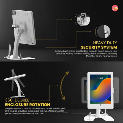 Dual Kiosk Stand – CTA Security Stand With Locking Case, Cable, Stylus And Tether – Compatible With Headphone Jack, IPad 7th/ 8th/ 9th Gen 10.2”, IPad Pro 10.5 (PAD-ASKW10) – White.