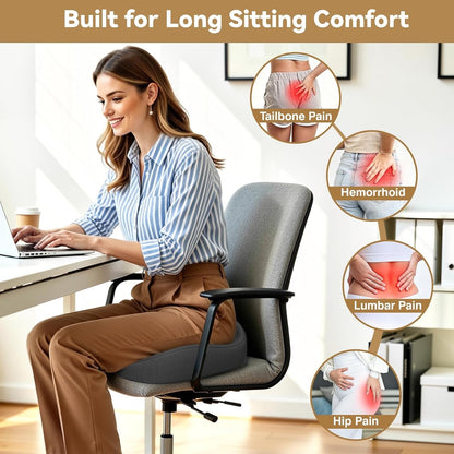 TushGuard Ergonomic Seat Cushion With Coccyx Cutout - 4-Zone Structure Office Chair Cushions For Tailbone Pressure Relief, Non-Slip Chair Pad With Washable Cover For Car, Office, Wheelchair, Grey