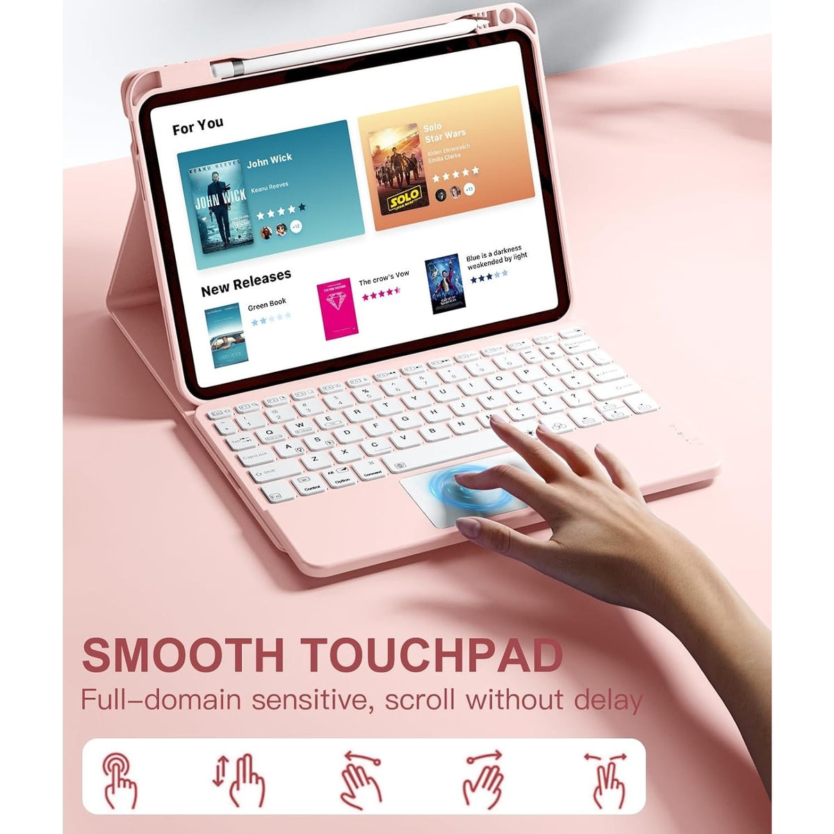 Harvopu For IPad A16 11th/10th Gen Keyboard Case Folio Cover,Pink