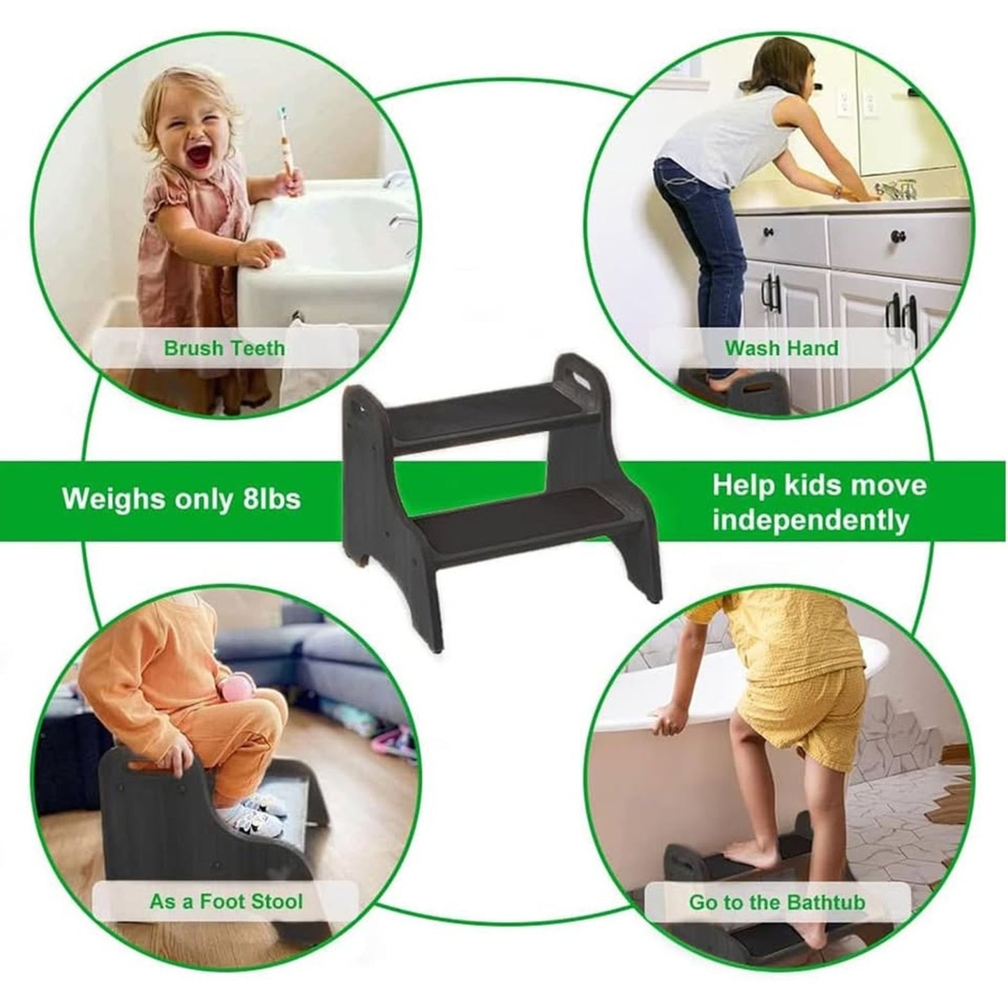 StrongTek Wood 2 Step Stool For Kids With Non-Slip Stepping Surface (Espresso)