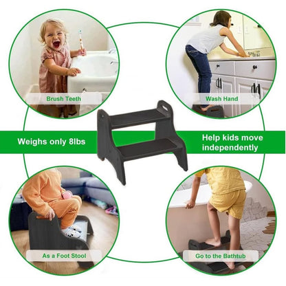 StrongTek Wood 2 Step Stool For Kids With Non-Slip Stepping Surface (Espresso)
