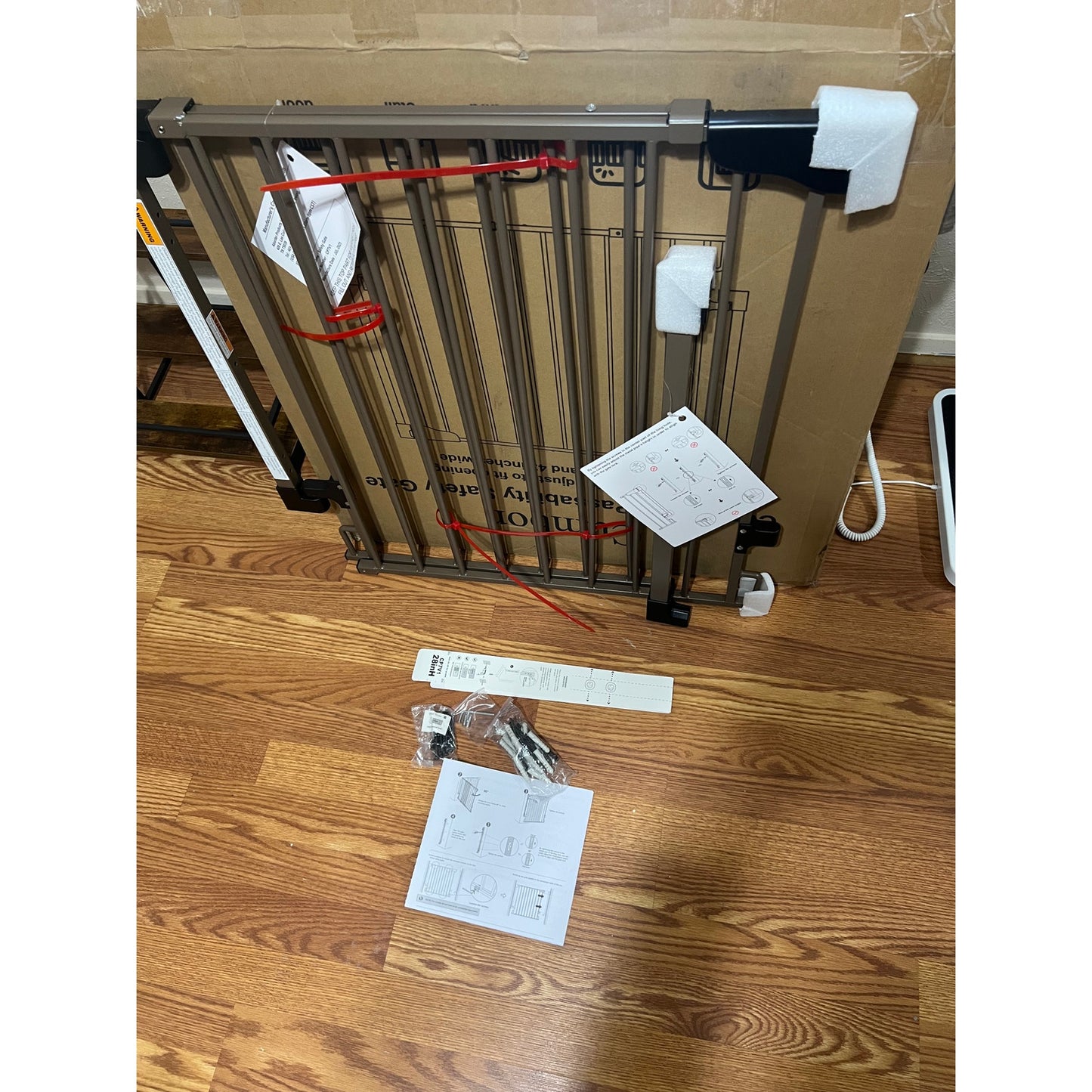 Cumbor 29.2–43" Baby Gate for Stairs, Hardware Mounted (Drill Required) (Brown)