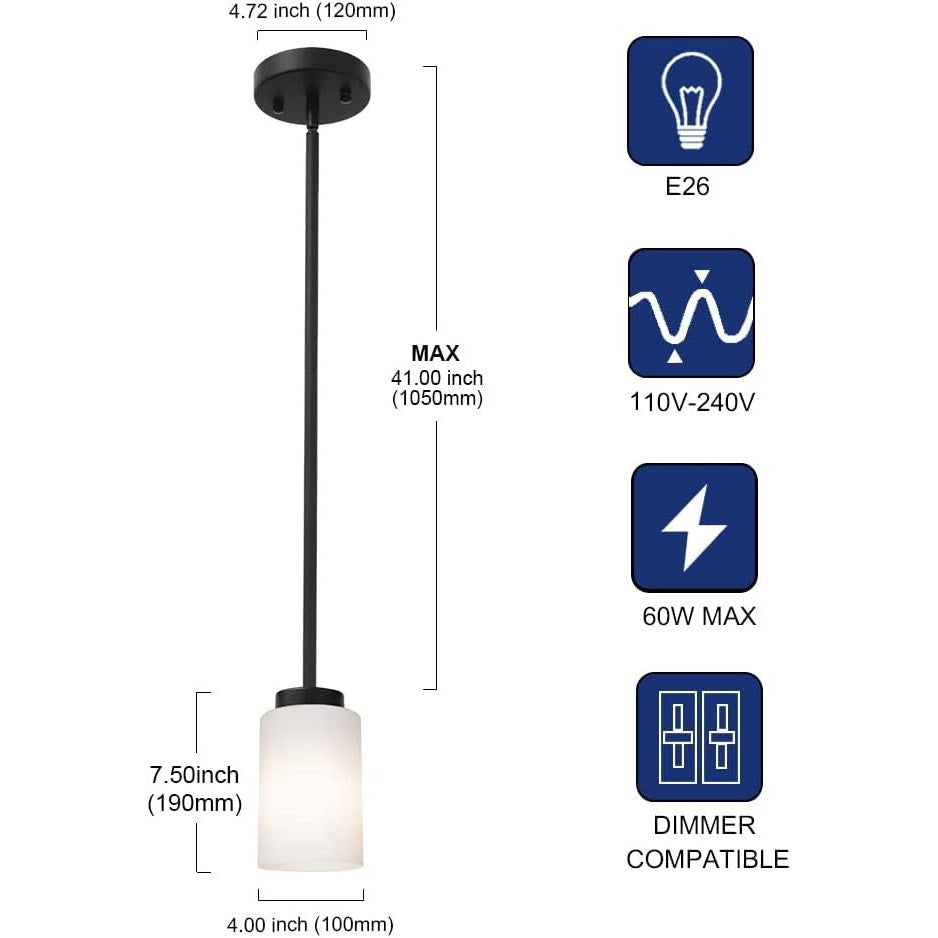 TODOLUZ Black Pendant Light Fixture With Opal White Glass, Farmhouse Mini-BLACK