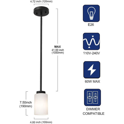 TODOLUZ Black Pendant Light Fixture With Opal White Glass, Farmhouse Mini-BLACK