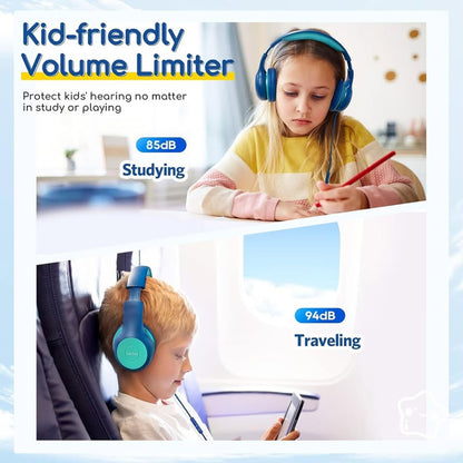 EarFun Kids Headphones Wired With Microphone, 85/94dB Volume Limit Headphon-Blue