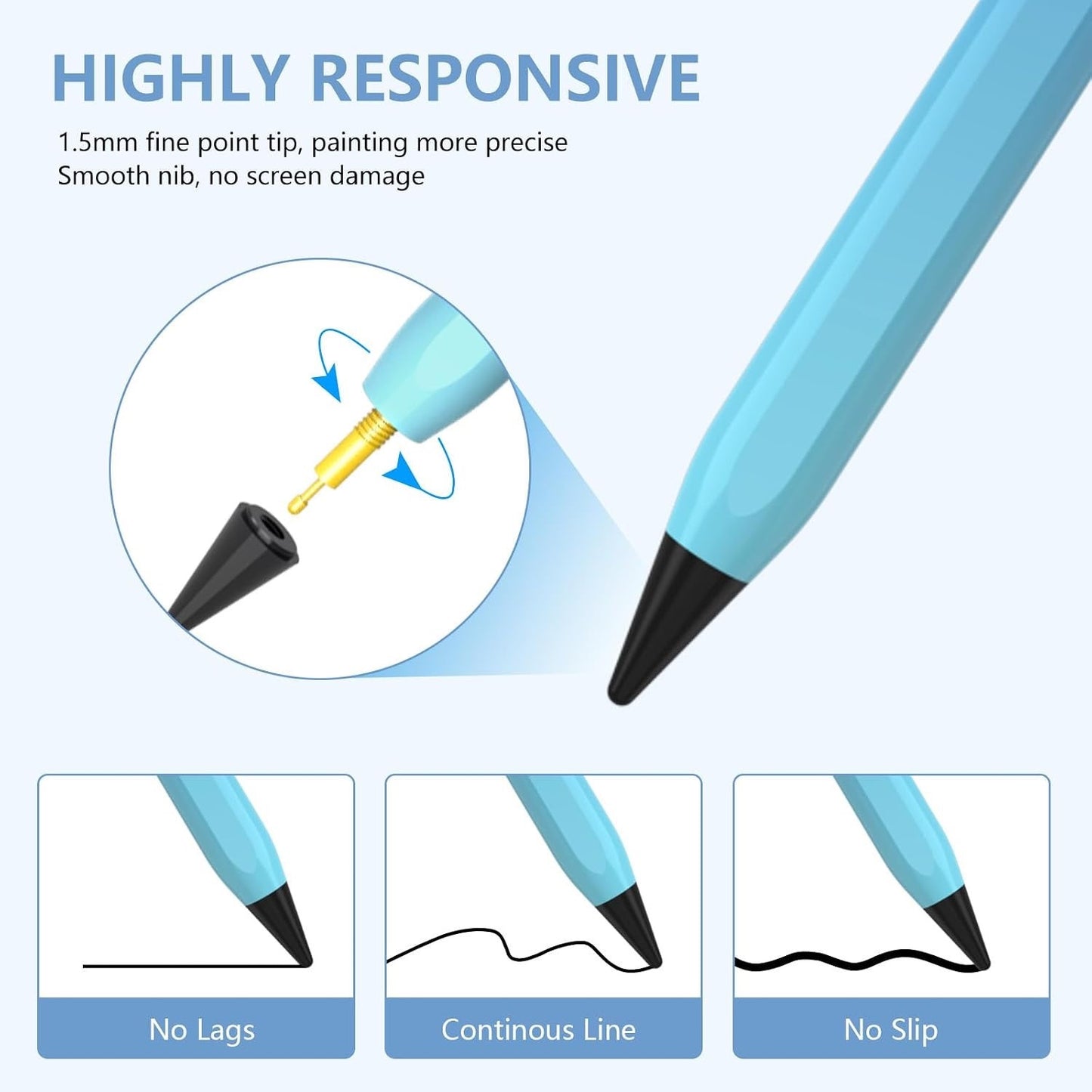 Stylus Pen For IPad 2018-2023 With Palm Rejection, Active Pencil (Gradient Blue)