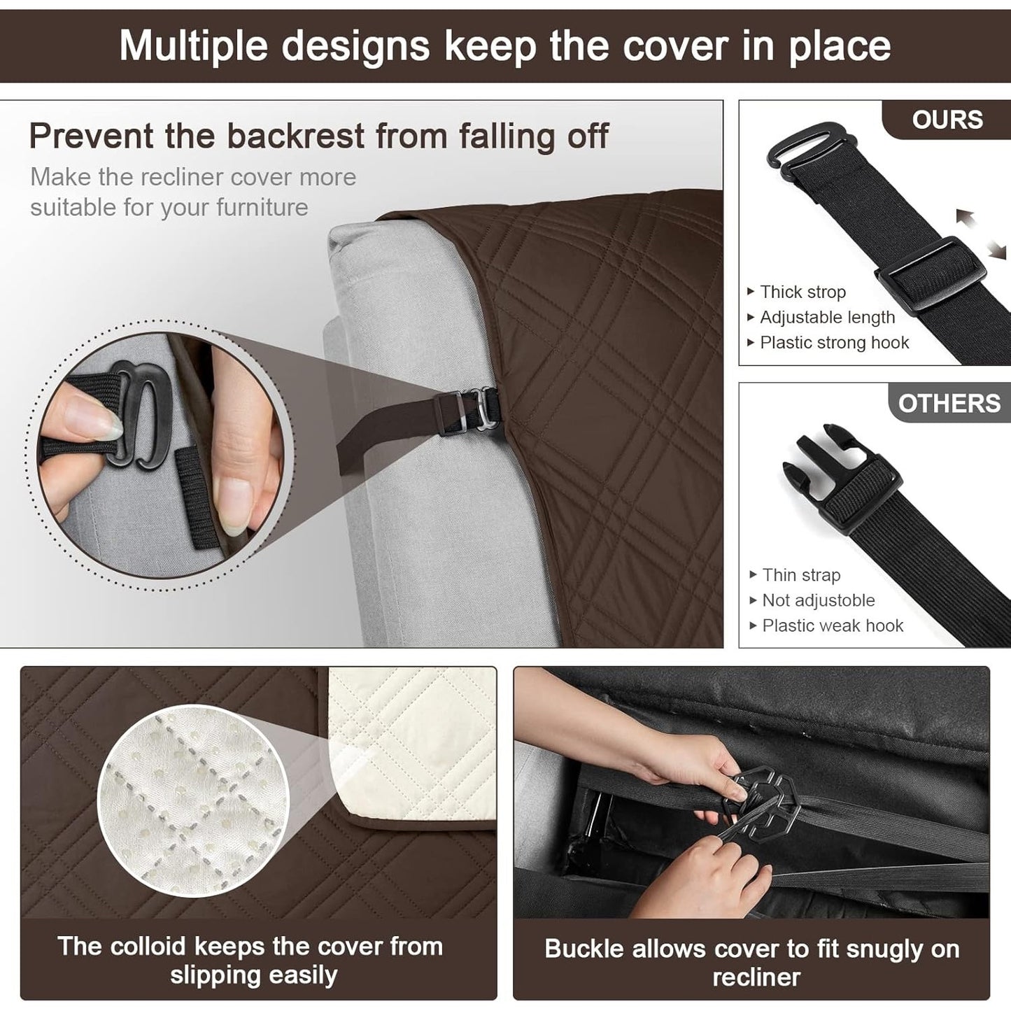 TAOCOCO Waterproof Recliner Chair Covers 30 Inch Wide, Oversized Recliner Covers For Recliner Chair With Pocket, Recliner Slipcovers With Straps Furniture Protector For Kids Pets (30'', Chocolate).
