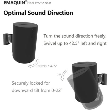 EMAQUIN Wall Mount Bracket For Sonos Era 100 Speaker (Swivel And Tilt,Sturdy Metal,Enduring Paint Finish,Easy To Intall,Compatible With Sonos Era 100,Single Pc,Black)
