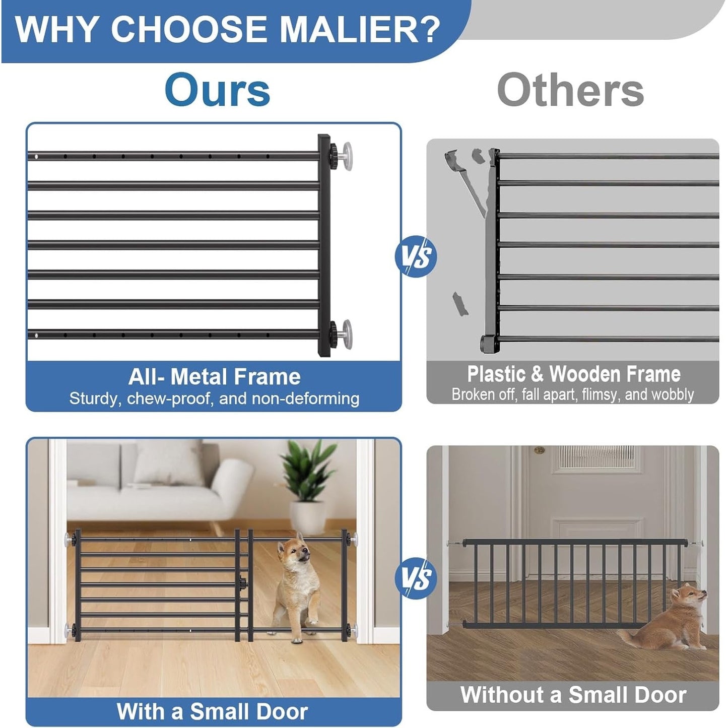 Malier Indoor Dog Gate With Door, 26-41" Extra Wide Full Metal Pet Gate Short Dog Gate For Stairs, Pressure Mount 10'' Tall Small Puppy Low Gate Easy Step Over For Doorways-Black