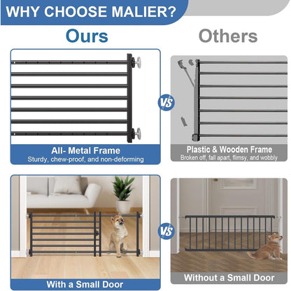 Malier Indoor Dog Gate With Door, 26-41" Extra Wide Full Metal Pet Gate Short Dog Gate For Stairs, Pressure Mount 10'' Tall Small Puppy Low Gate Easy Step Over For Doorways-Black