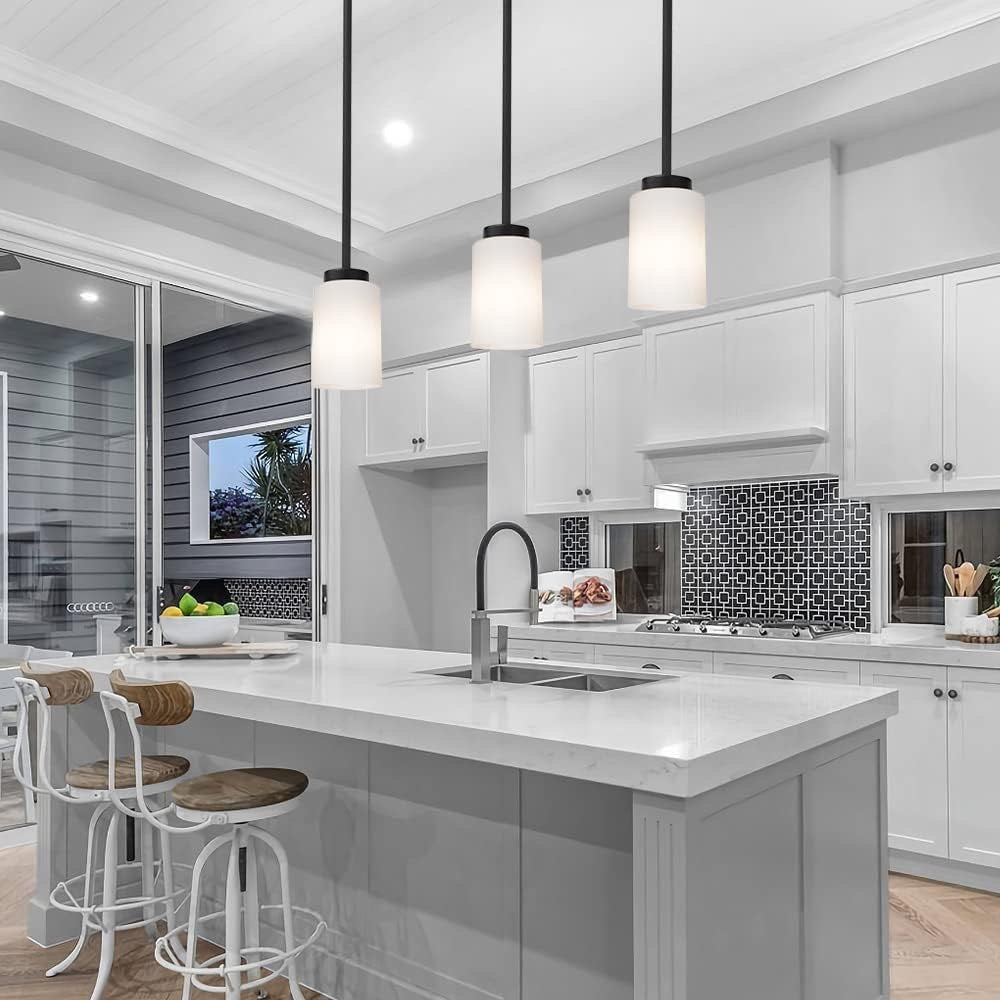 TODOLUZ Black Pendant Light Fixture With Opal White Glass, Farmhouse Mini-BLACK