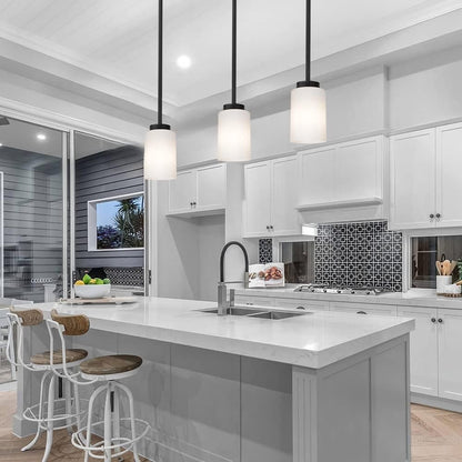 TODOLUZ Black Pendant Light Fixture With Opal White Glass, Farmhouse Mini-BLACK