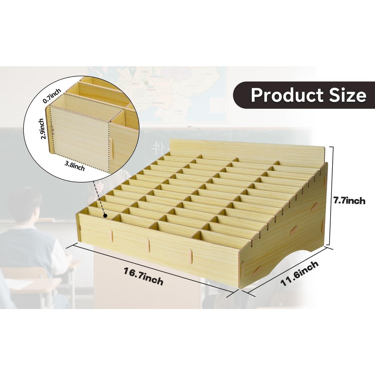 HengTianMei HTM 48 Grid Wooden Cell Phone Holder Desktop Organizer Storage Box