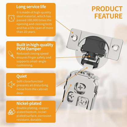 48 Pack 1" Overlay 4D Soft Close Hinges For Face Frame Kitchen Cabinet, Adjustable Closing Speed, Quiet Self-Shut Door.