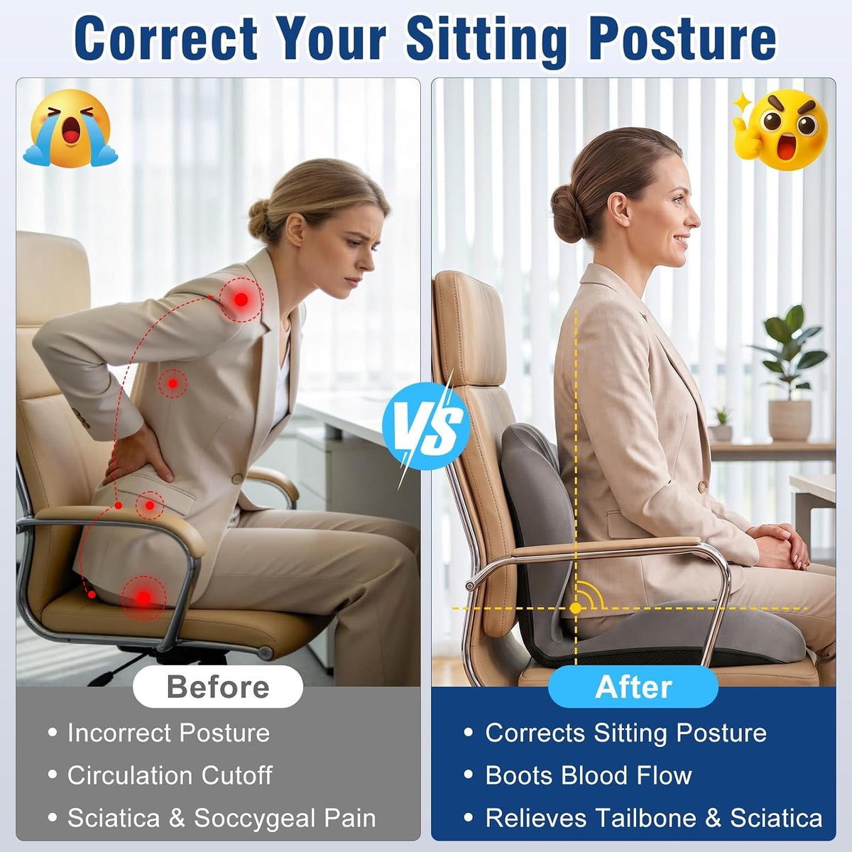 Car Seat Cushion Office Chair Cushion with Lumbar Support Pillow-GRAY