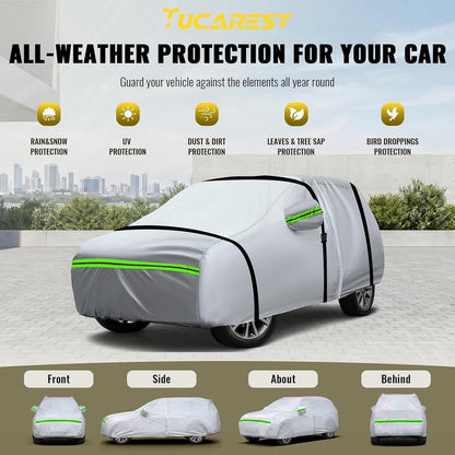 TUCAREST 6-Layers Premium Full Car Cover Hard Shell Zipper Design-Silver