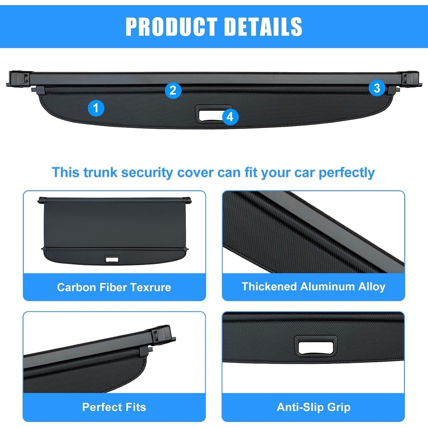 AUXKO Retractable Cargo Cover For BMW X5 2025-2019, Trunk Cargo Cover Luggage Security Shade Cover For 2025 2024 BMW X5 Accessories Shielding Shade Anti-Peeping Luggage Privacy Screen, Carbon Fiber