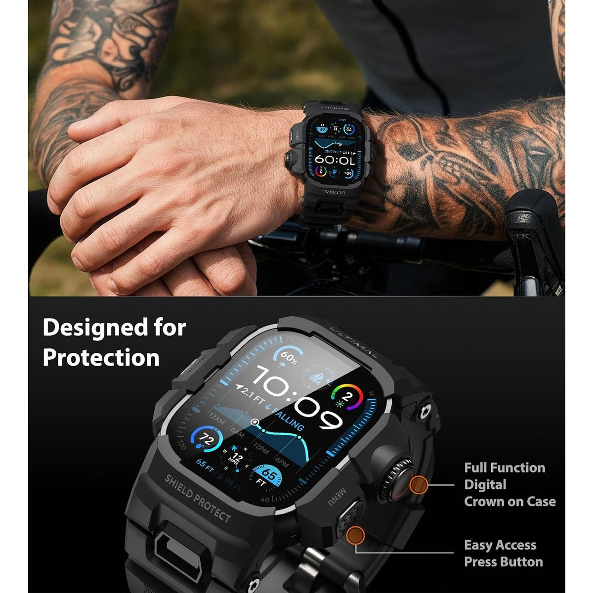 ULTIMAL Rugged Case With Band For Apple Watch 49mm,Compatible With Black, 49mm