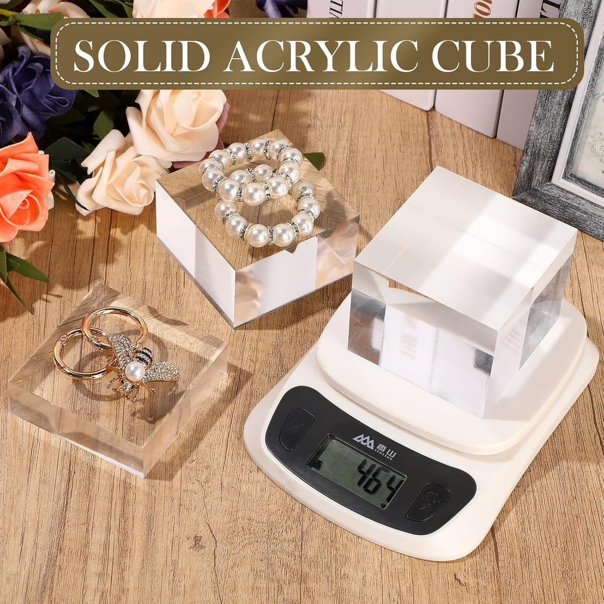 Geelin 6 Pcs Acrylic Square Display Block Clear Polished Acrylic Cube Solid