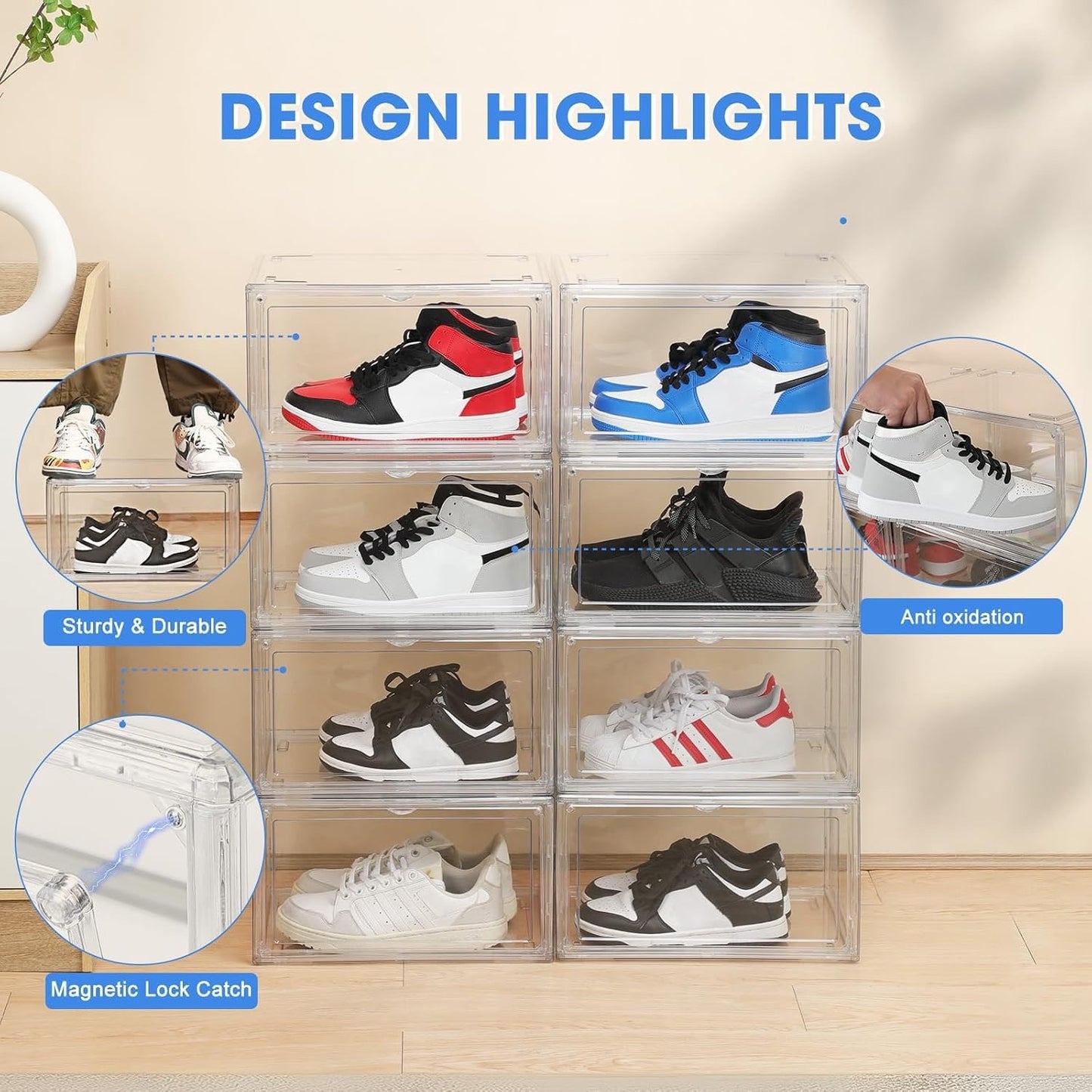 HIYOHIYO Acrylic Clear Shoe Storage Boxes Stackable For High-En-Size 14 (1-Pack)