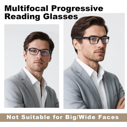 2 Pack Excellent Unbreakable Progressive Multifocus Reading Glasses For Men, TR90 Thick Frame Blue Light Blocking Glasses Anti UV/Eye Strain Computer Readers No-Line Multifocal Eyeglasses, 1.5x