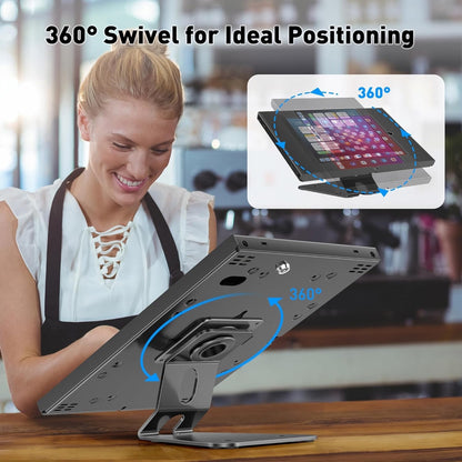 AboveTEK Anti-Theft Tablet Stand – IPad Locking & Security Stand, Countertop & Wall Mount POS Stand, 360° Swivel Kiosk Stand For IPad/IPad Air/IPad Pro – Ideal For Retail Business (Black).