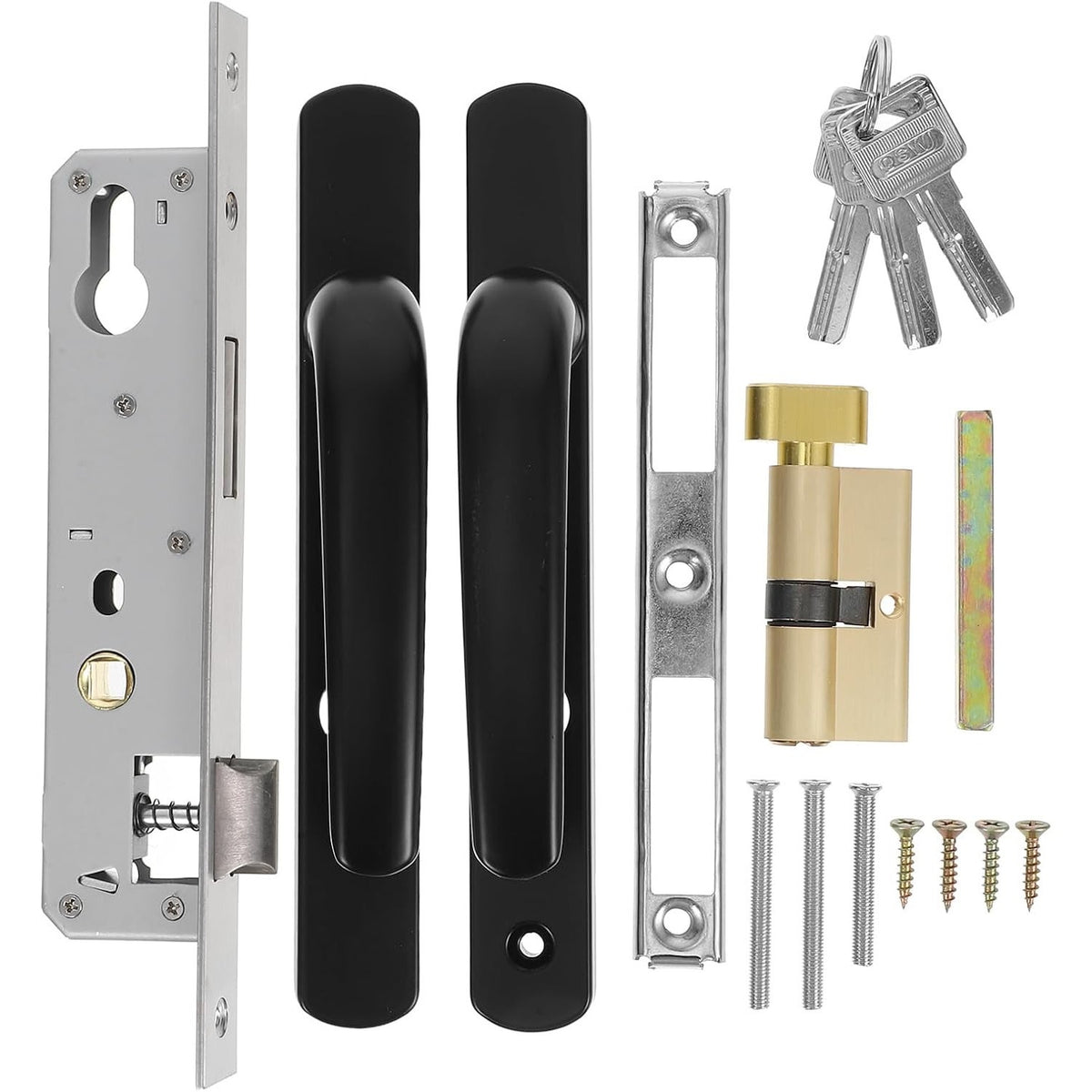 LALAFINA Storm Door Mortise Lock Set, Black Replacement Handle with Key-BLACK