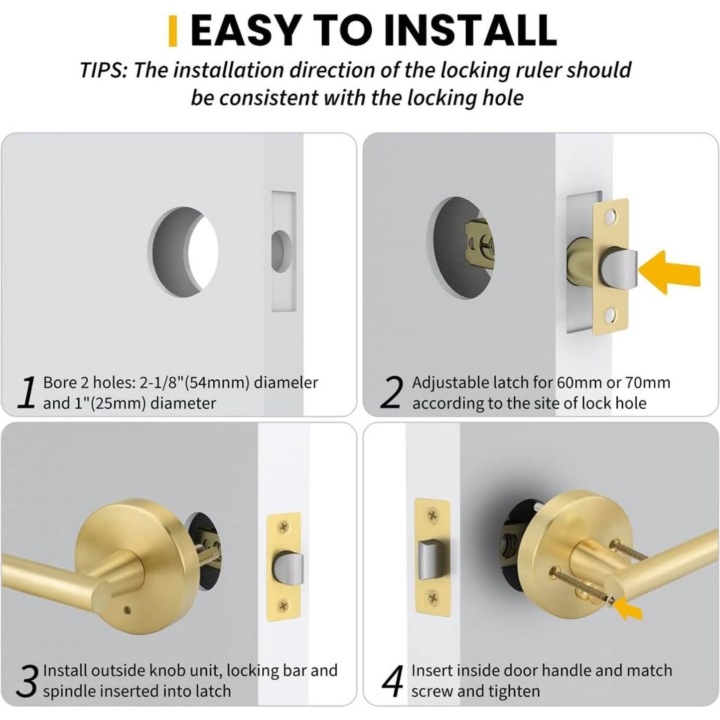 Goldenwarm 1 Pack Gold Door Handles Interior, Brushed Gold Privacy Lever Door